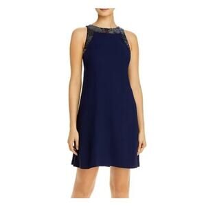 Aidan Mattox Beaded Sleeveless Shift Mini Cocktail Dress Sparkly Blue Size 6